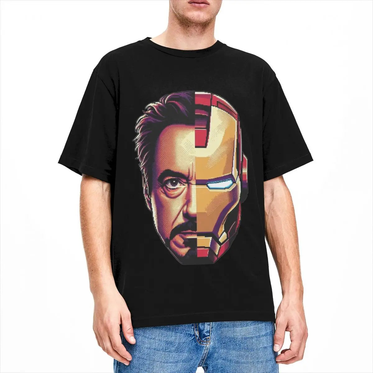 T-Shirt Iron Man - Moitié Casque Moitié Visage de Tony Stark