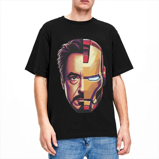 T-Shirt Iron Man - Moitié Casque Moitié Visage de Tony Stark