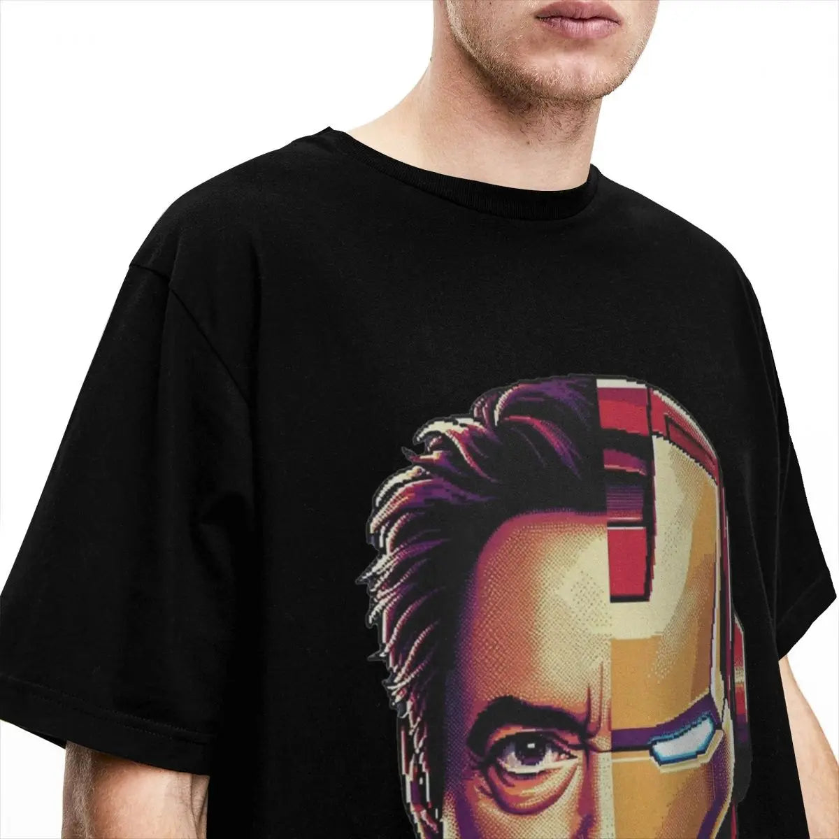 T-Shirt Iron Man - Moitié Casque Moitié Visage de Tony Stark
